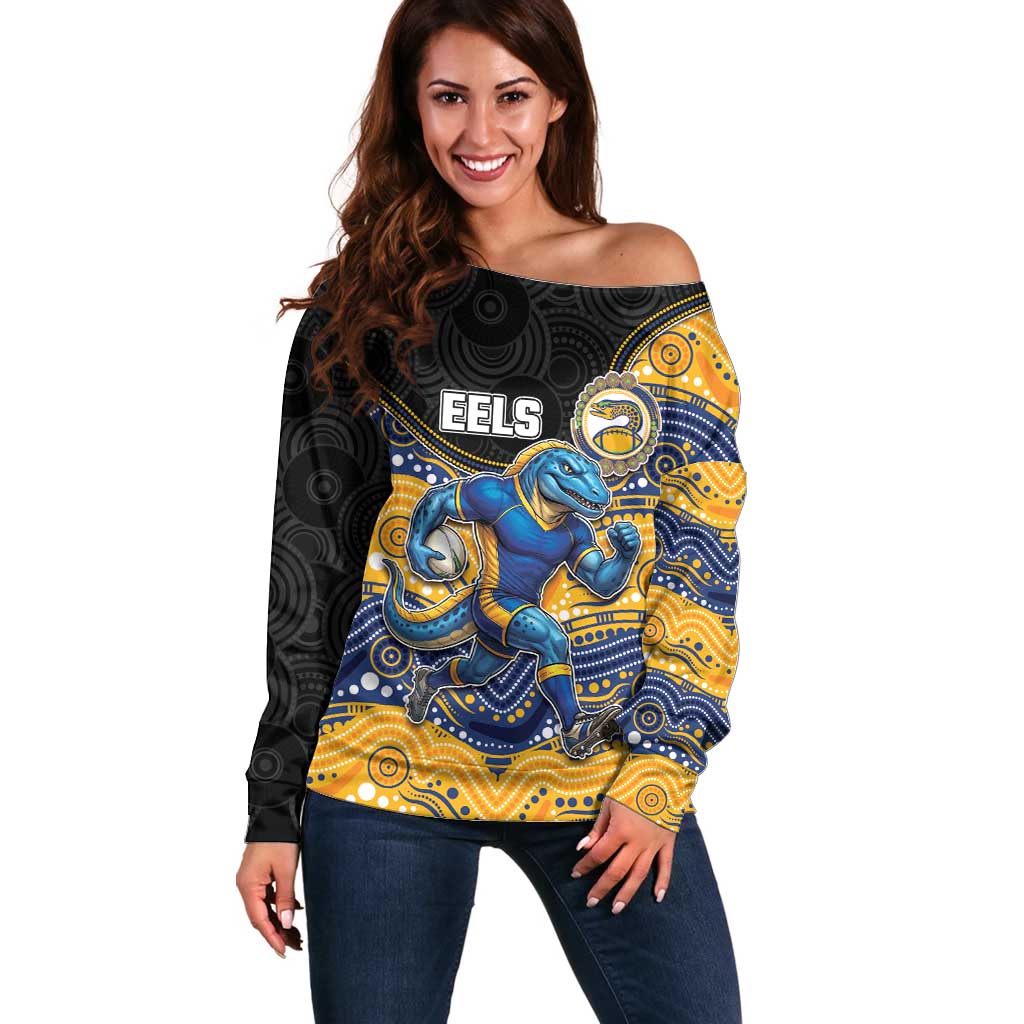 Custom Eels Off Shoulder Sweater Eel Mascot With Aboriginal Indigenous