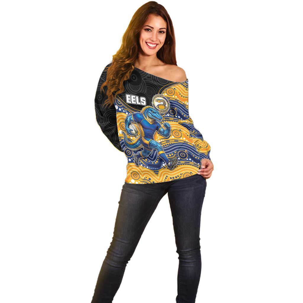 Custom Eels Off Shoulder Sweater Eel Mascot With Aboriginal Indigenous