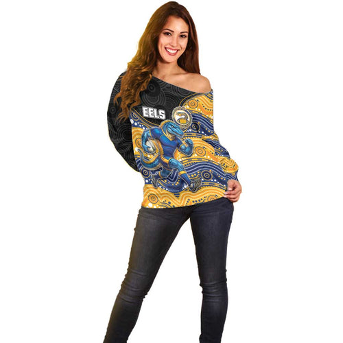 Custom Eels Off Shoulder Sweater Eel Mascot With Aboriginal Indigenous
