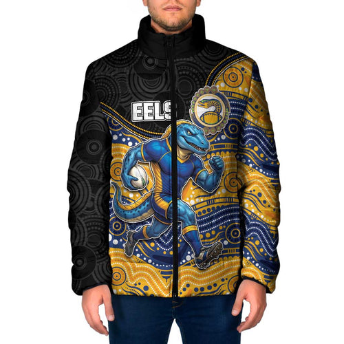 Custom Eels Padded Jacket Eel Mascot With Aboriginal Indigenous