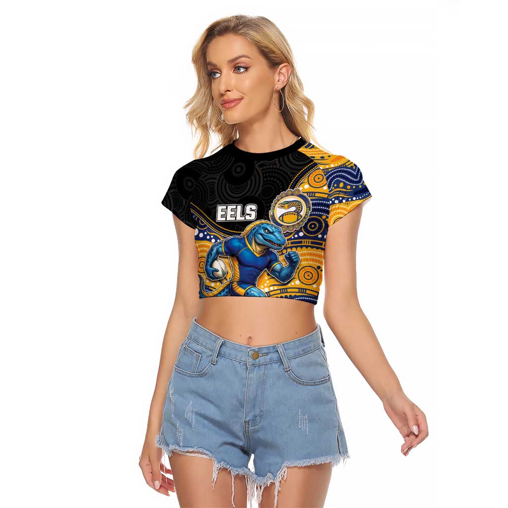 Custom Eels Raglan Cropped T Shirt Eel Mascot With Aboriginal Indigenous