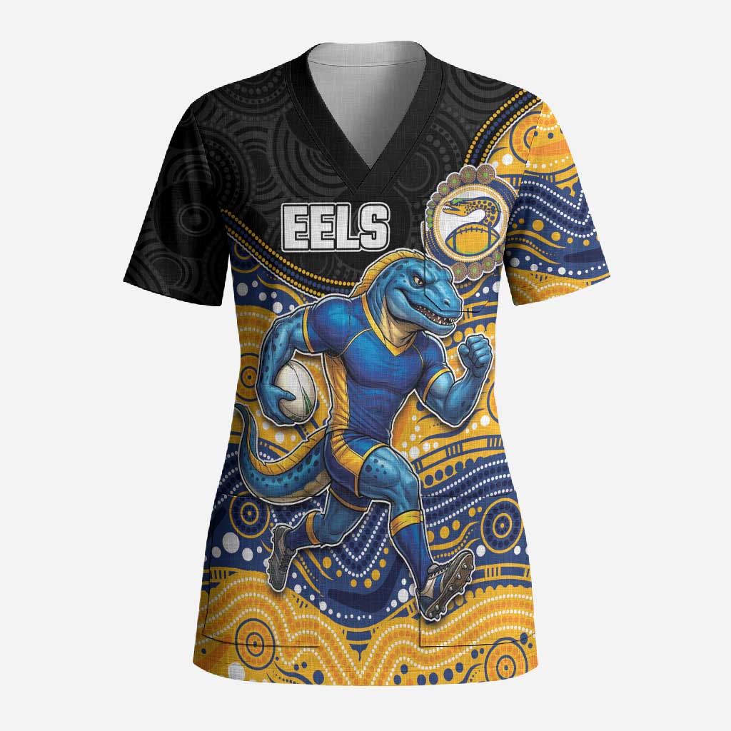 Custom Eels Scrub Top Eel Mascot With Aboriginal Indigenous