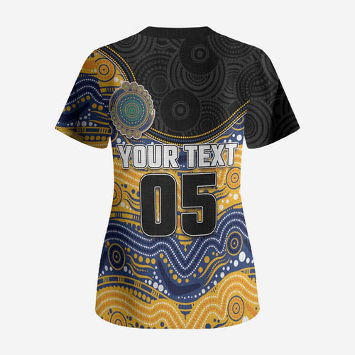 Custom Eels Scrub Top Eel Mascot With Aboriginal Indigenous
