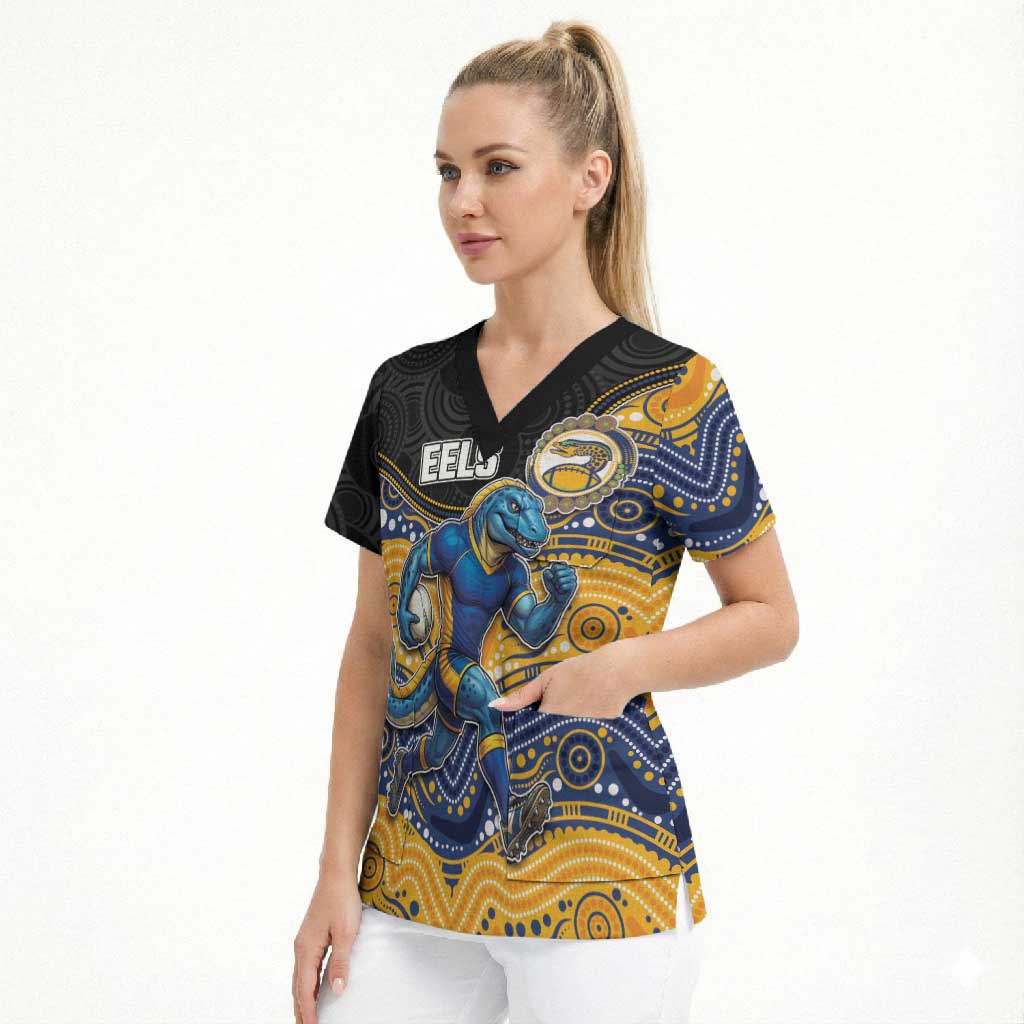 Custom Eels Scrub Top Eel Mascot With Aboriginal Indigenous