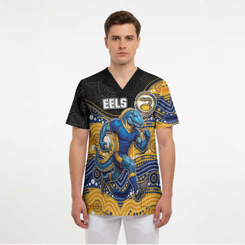 Custom Eels Scrub Top Eel Mascot With Aboriginal Indigenous