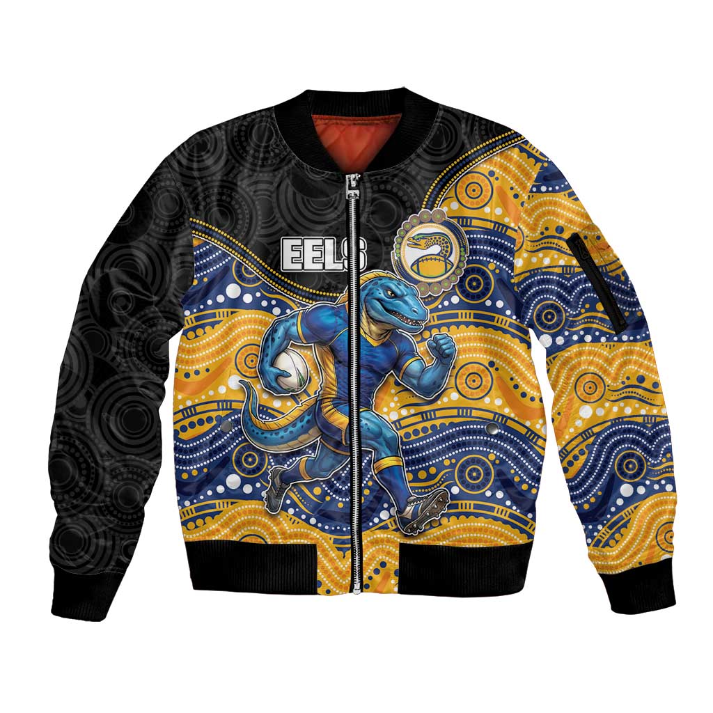 Custom Eels Sleeve Zip Bomber Jacket Eel Mascot With Aboriginal Indigenous