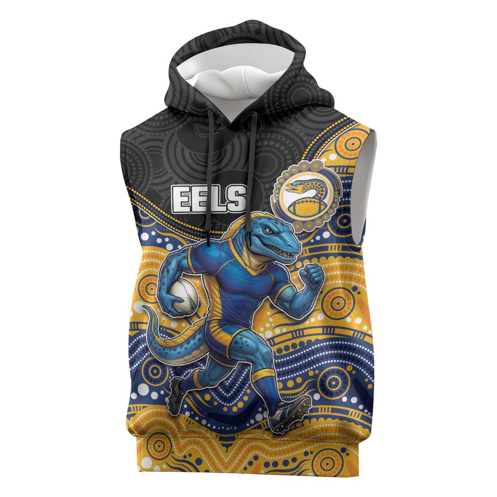 Custom Eels Sleeveless Hoodie Eel Mascot With Aboriginal Indigenous