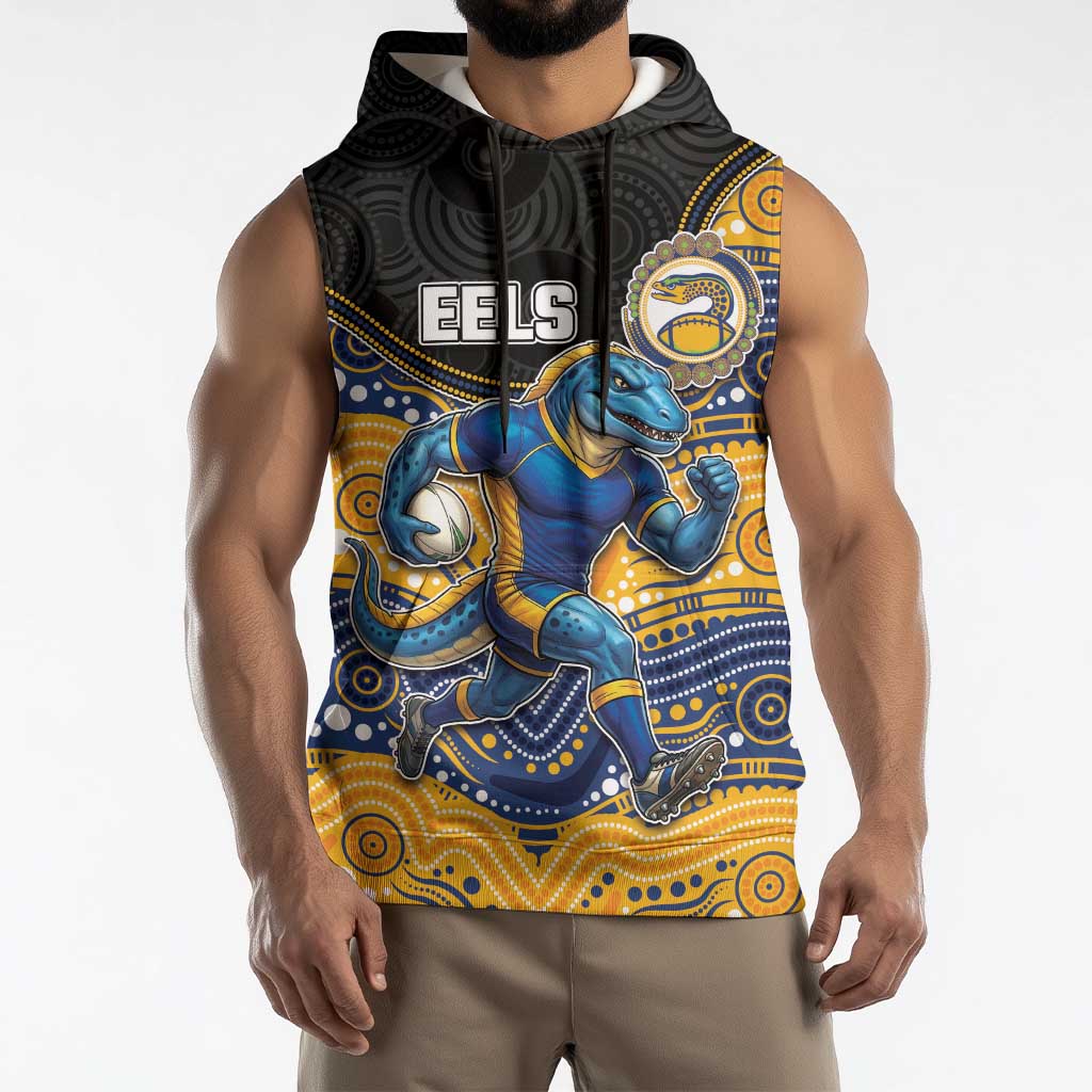 Custom Eels Sleeveless Hoodie Eel Mascot With Aboriginal Indigenous