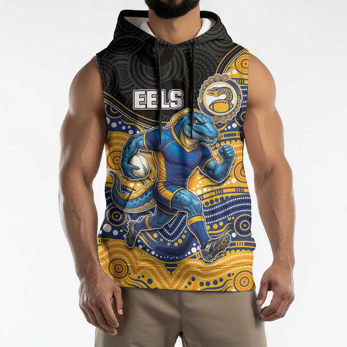 Custom Eels Sleeveless Hoodie Eel Mascot With Aboriginal Indigenous