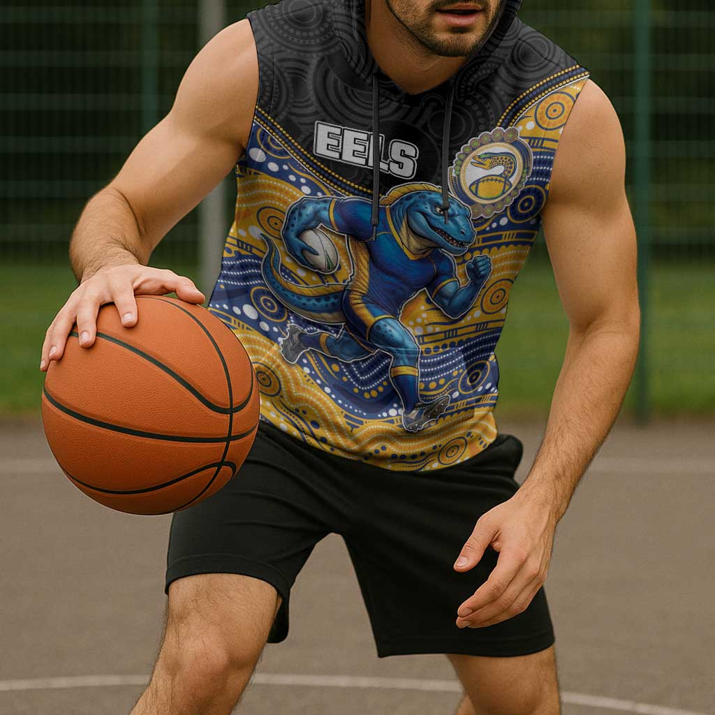 Custom Eels Sleeveless Hoodie Eel Mascot With Aboriginal Indigenous