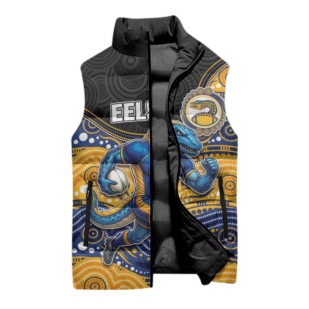 Custom Eels Sleeveless Puffer Jacket Eel Mascot With Aboriginal Indigenous