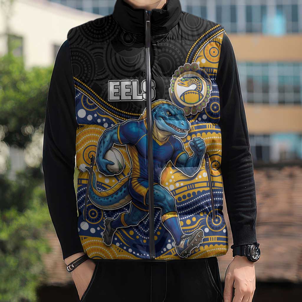 Custom Eels Sleeveless Puffer Jacket Eel Mascot With Aboriginal Indigenous