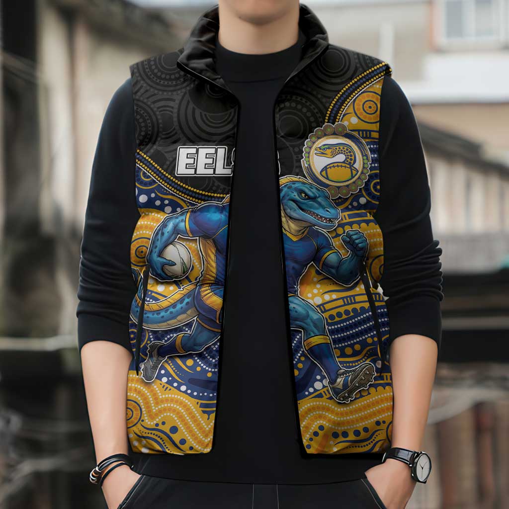 Custom Eels Sleeveless Puffer Jacket Eel Mascot With Aboriginal Indigenous