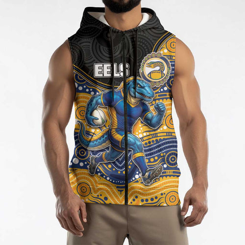 Custom Eels Sleeveless Zip Hoodie Eel Mascot With Aboriginal Indigenous