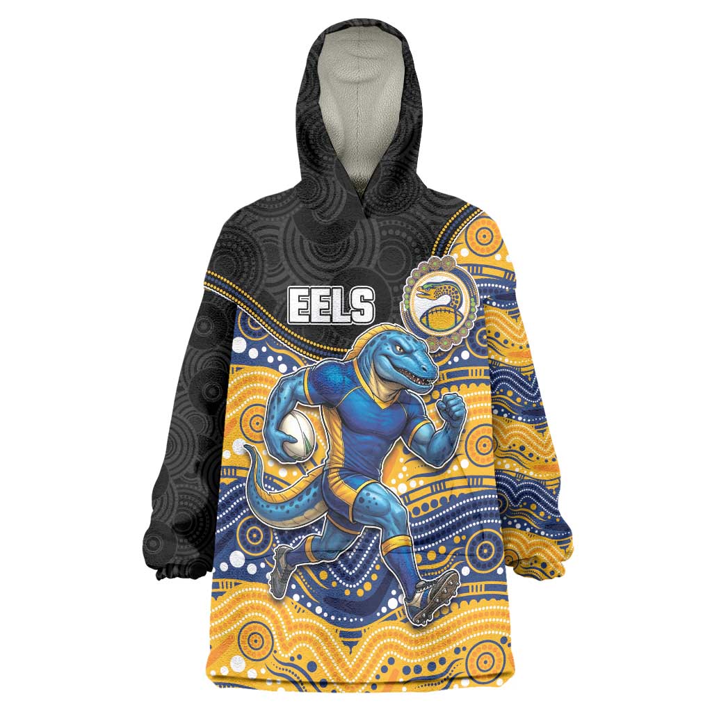 Custom Eels Wearable Blanket Hoodie Eel Mascot With Aboriginal Indigenous