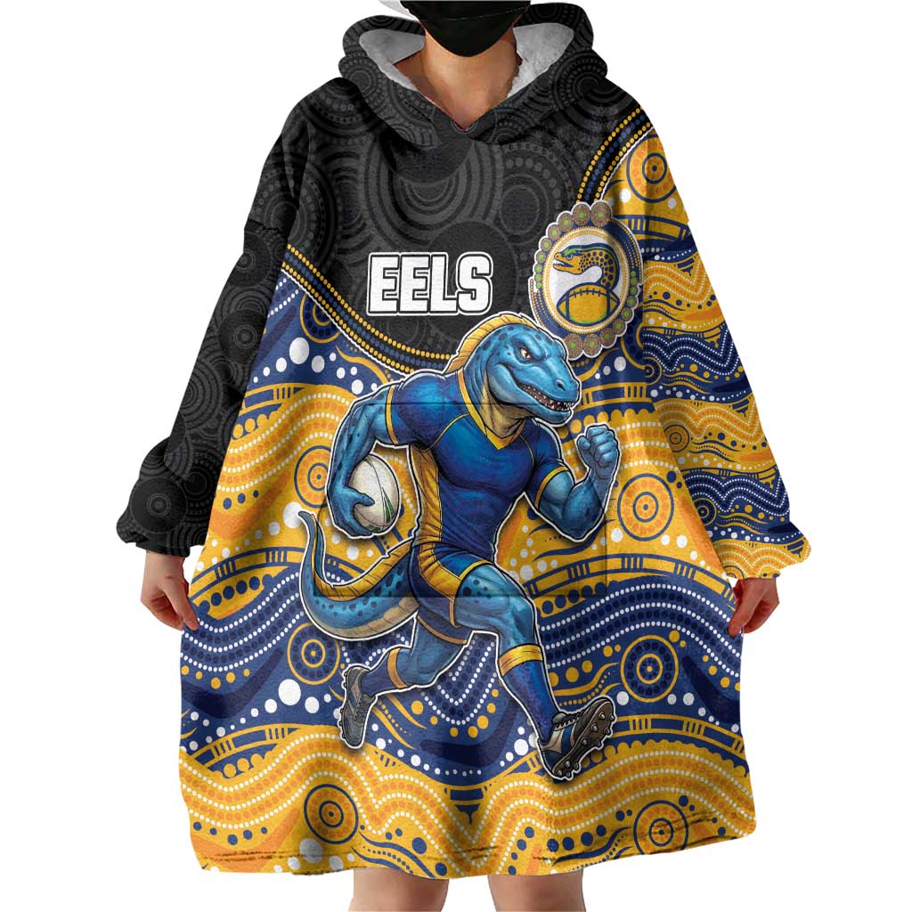 Custom Eels Wearable Blanket Hoodie Eel Mascot With Aboriginal Indigenous