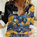 Custom Eels Women Casual Shirt Eel Mascot With Aboriginal Indigenous