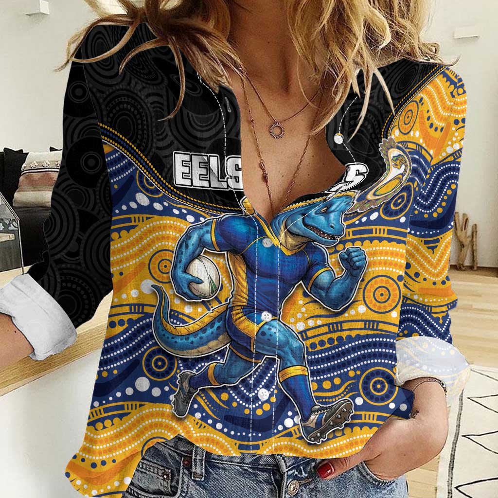 Custom Eels Women Casual Shirt Eel Mascot With Aboriginal Indigenous