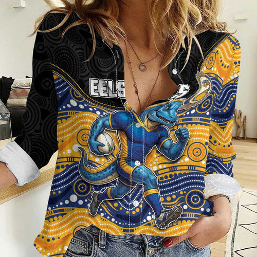 Custom Eels Women Casual Shirt Eel Mascot With Aboriginal Indigenous