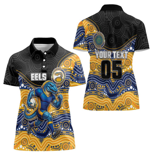 Custom Eels Women Polo Shirt Eel Mascot With Aboriginal Indigenous