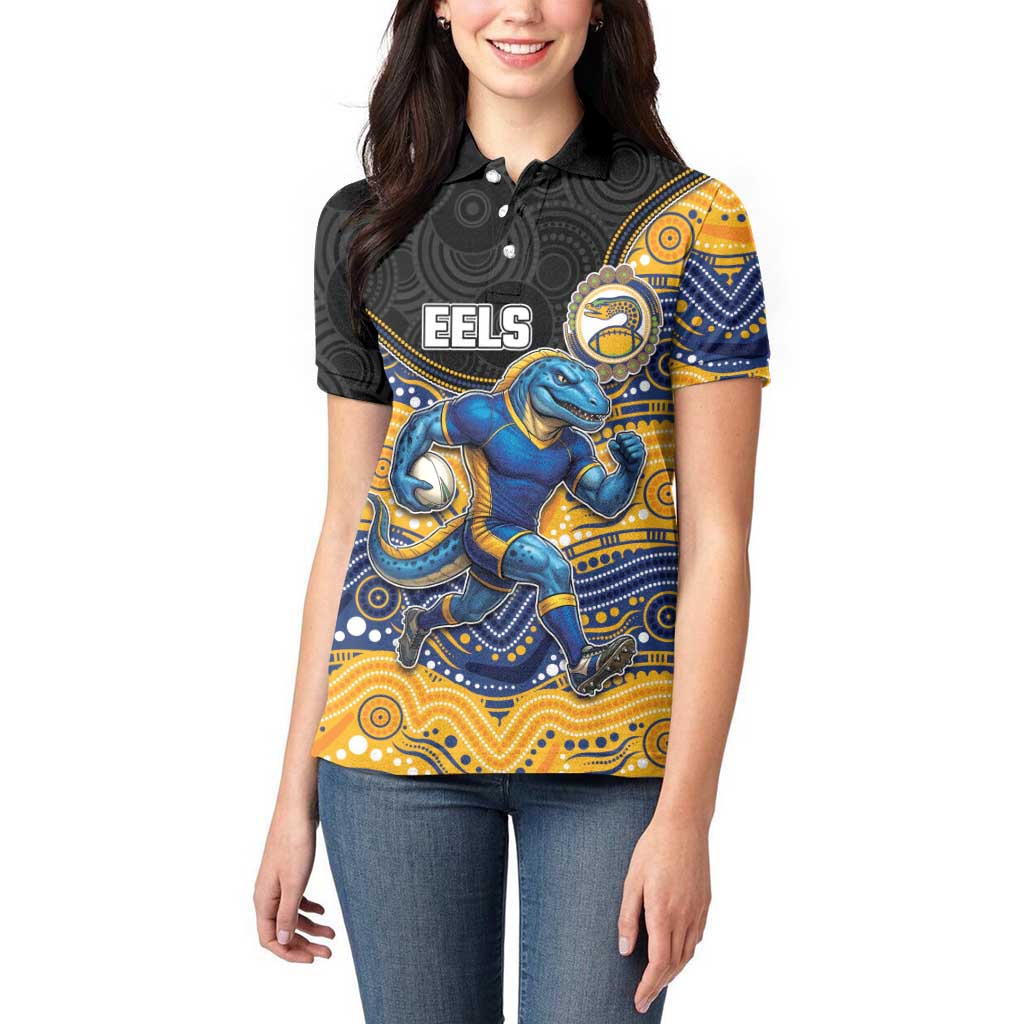 Custom Eels Women Polo Shirt Eel Mascot With Aboriginal Indigenous