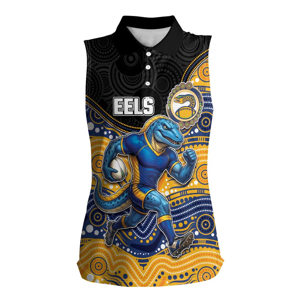 Custom Eels Women Sleeveless Polo Shirt Eel Mascot With Aboriginal Indigenous