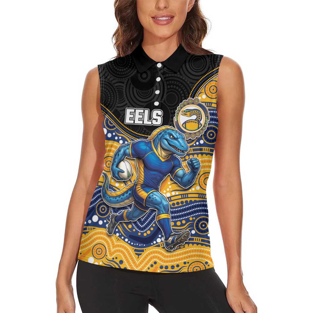 Custom Eels Women Sleeveless Polo Shirt Eel Mascot With Aboriginal Indigenous