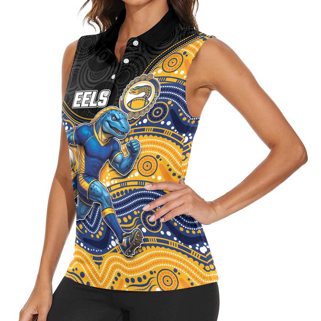 Custom Eels Women Sleeveless Polo Shirt Eel Mascot With Aboriginal Indigenous