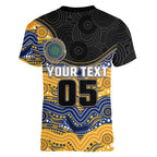 Custom Eels Women V-Neck T-Shirt Eel Mascot With Aboriginal Indigenous