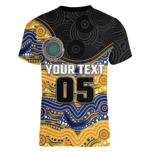Custom Eels Women V-Neck T-Shirt Eel Mascot With Aboriginal Indigenous