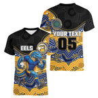 Custom Eels Women V-Neck T-Shirt Eel Mascot With Aboriginal Indigenous