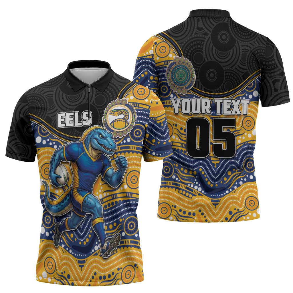 Custom Eels Zipper Polo Shirt Eel Mascot With Aboriginal Indigenous
