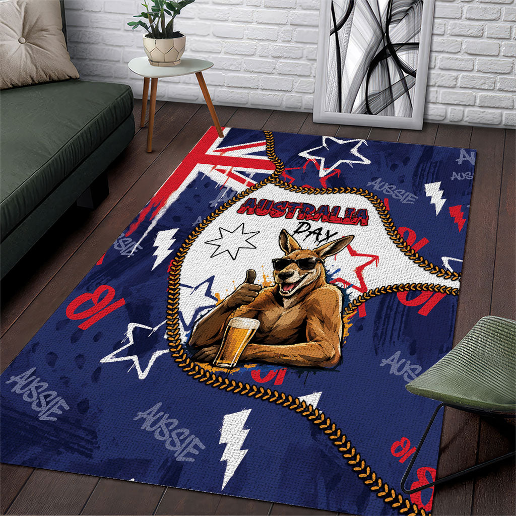 Australia Flag Day Area Rug Cool Kangaroo Beer Aussie Aussie Oi Oi