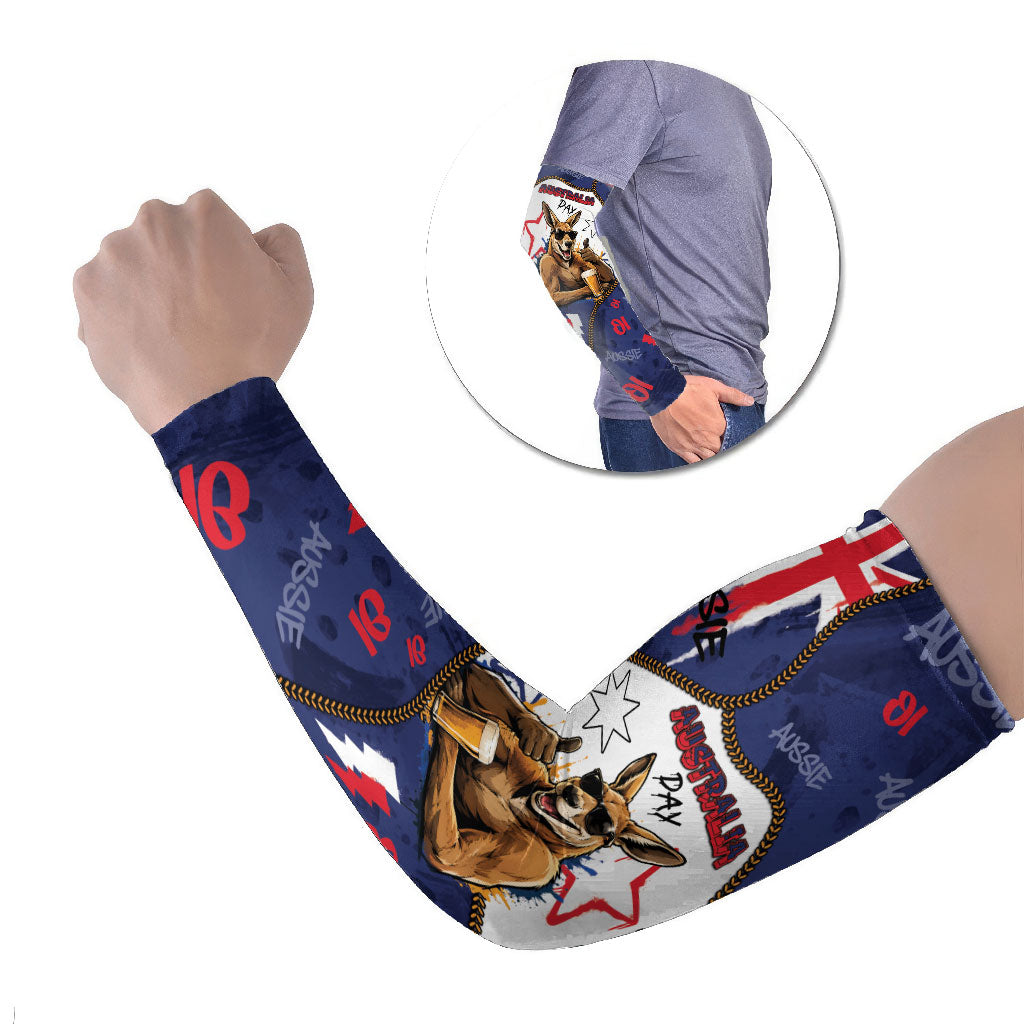 Australia Flag Day Arm Sleeves Cool Kangaroo Beer Aussie Aussie Oi Oi