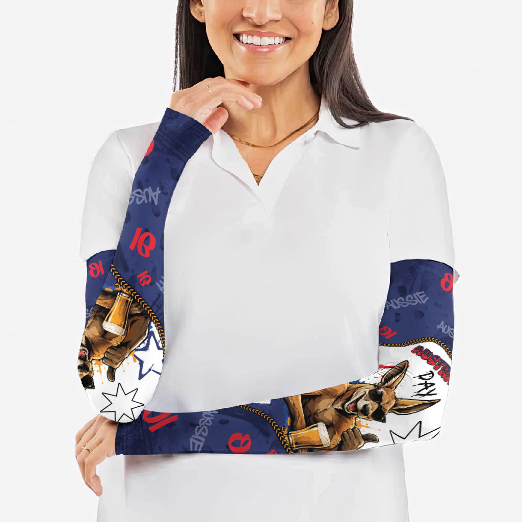 Australia Flag Day Arm Sleeves Cool Kangaroo Beer Aussie Aussie Oi Oi