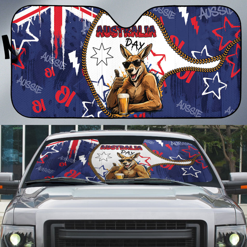 Australia Flag Day Auto Sun Shade Cool Kangaroo Beer Aussie Aussie Oi Oi