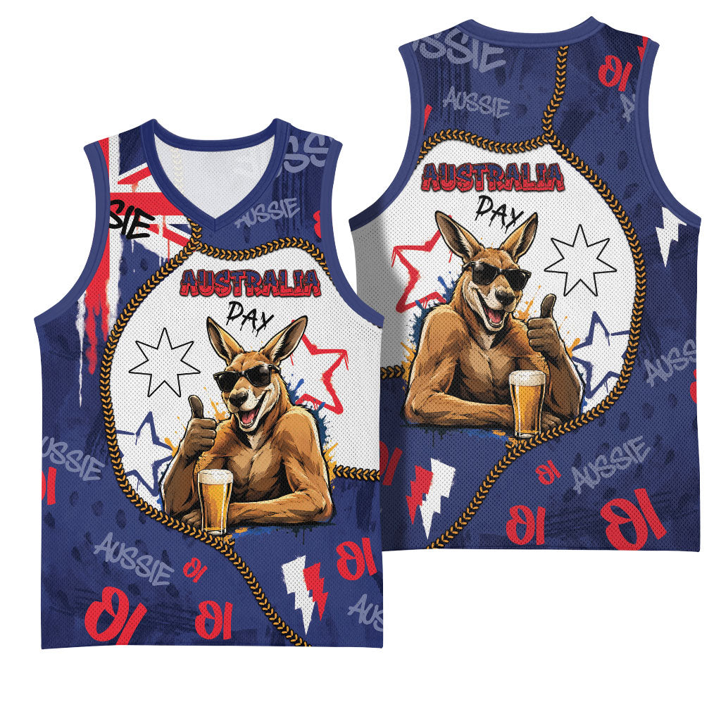 Australia Flag Day Basketball Jersey Cool Kangaroo Beer Aussie Aussie Oi Oi