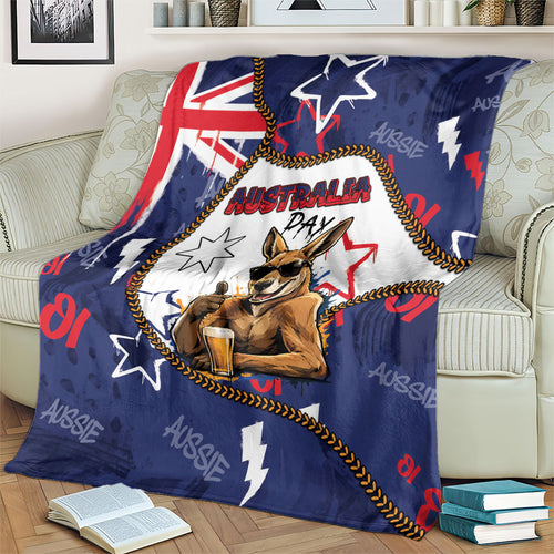 Australia Flag Day Blanket Cool Kangaroo Beer Aussie Aussie Oi Oi