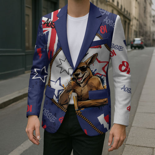 Australia Flag Day Blazer Cool Kangaroo Beer Aussie Aussie Oi Oi