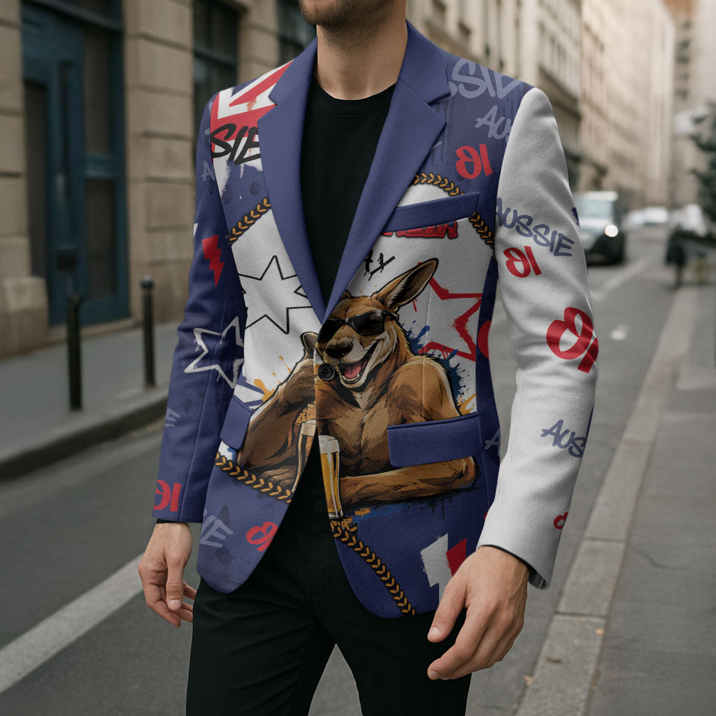Australia Flag Day Blazer Cool Kangaroo Beer Aussie Aussie Oi Oi