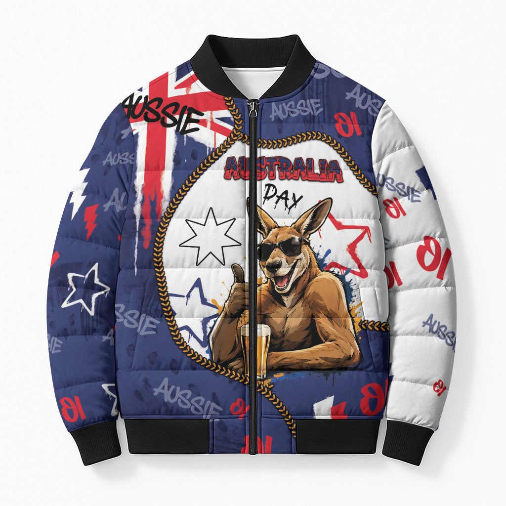 Australia Flag Day Bomber Puffer Jacket Cool Kangaroo Beer Aussie Aussie Oi Oi