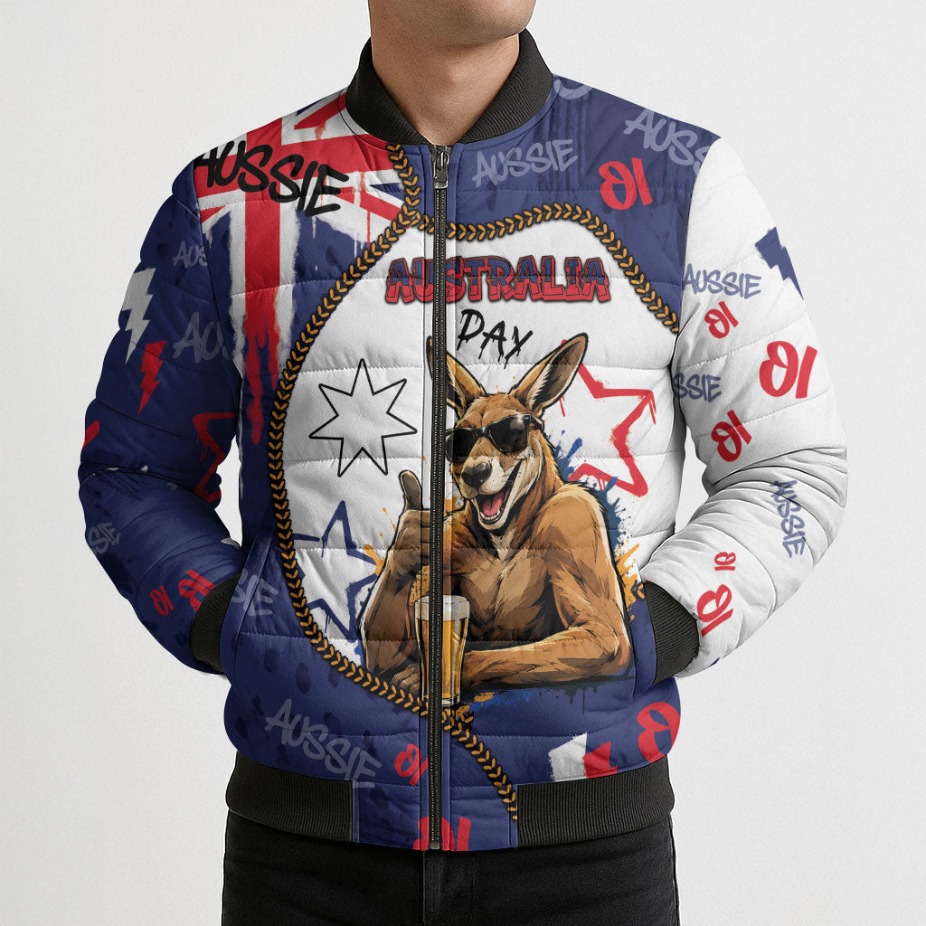 Australia Flag Day Bomber Puffer Jacket Cool Kangaroo Beer Aussie Aussie Oi Oi
