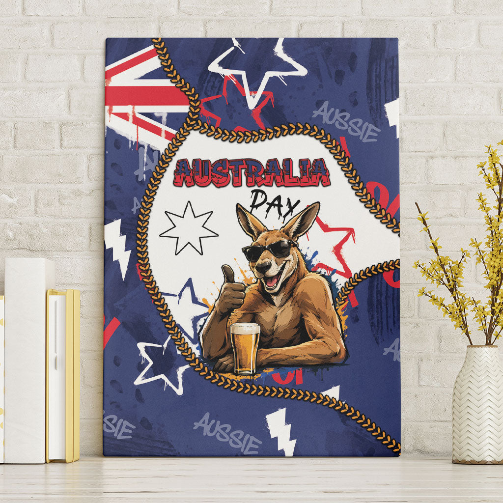 Australia Flag Day Canvas Wall Art Cool Kangaroo Beer Aussie Aussie Oi Oi