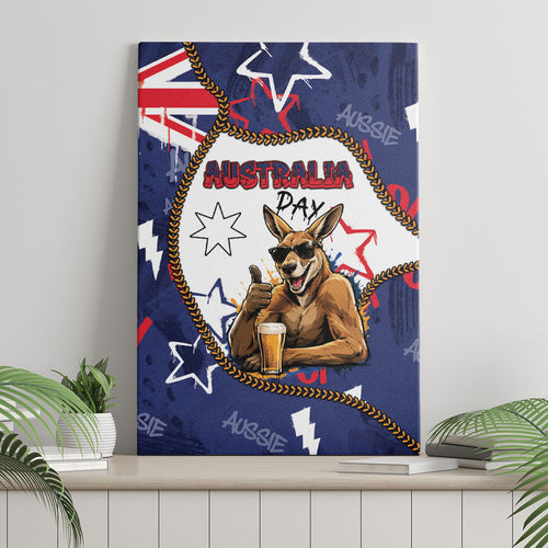 Australia Flag Day Canvas Wall Art Cool Kangaroo Beer Aussie Aussie Oi Oi