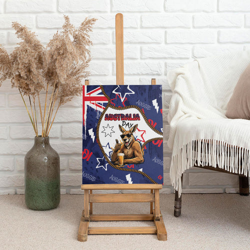 Australia Flag Day Canvas Wall Art Cool Kangaroo Beer Aussie Aussie Oi Oi