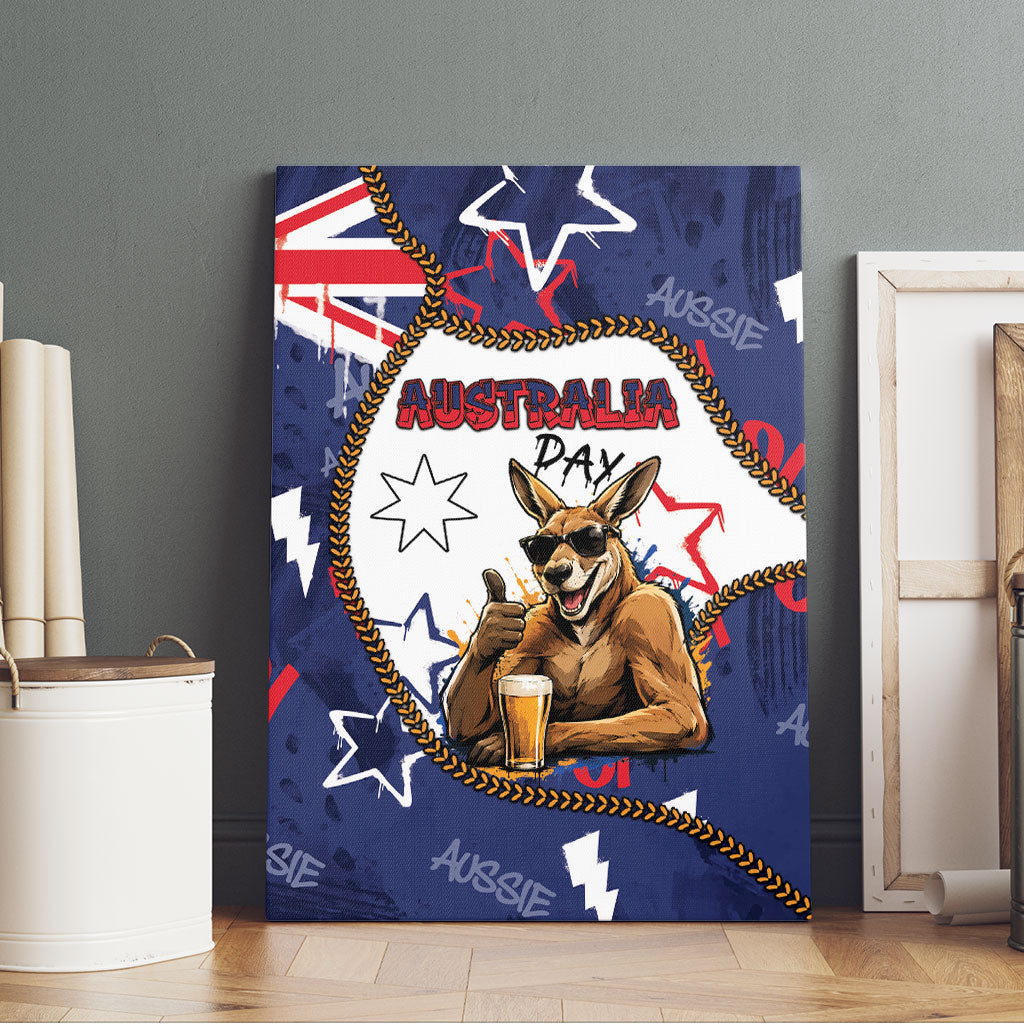 Australia Flag Day Canvas Wall Art Cool Kangaroo Beer Aussie Aussie Oi Oi