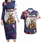 Australia Flag Day Couples Matching Long Sleeve Bodycon Dress and Hawaiian Shirt Cool Kangaroo Beer Aussie Aussie Oi Oi