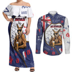 Australia Flag Day Couples Matching Off Shoulder Maxi Dress and Long Sleeve Button Shirt Cool Kangaroo Beer Aussie Aussie Oi Oi