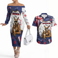 Australia Flag Day Couples Matching Off The Shoulder Long Sleeve Dress and Hawaiian Shirt Cool Kangaroo Beer Aussie Aussie Oi Oi