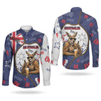 Australia Flag Day Couples Matching Off The Shoulder Long Sleeve Dress and Long Sleeve Button Shirt Cool Kangaroo Beer Aussie Aussie Oi Oi